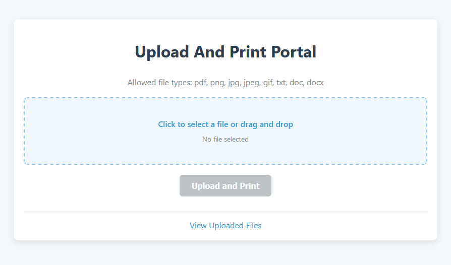 gui showing upload and print portal